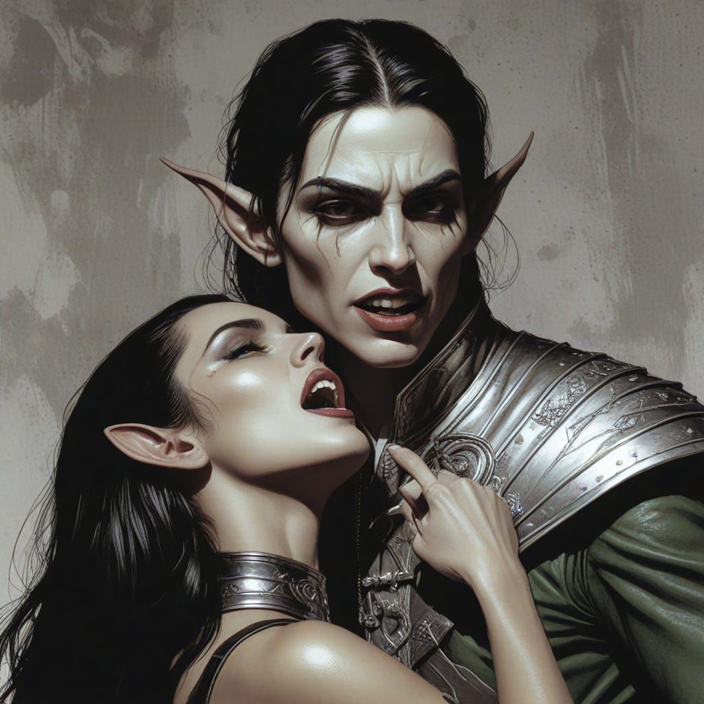 Vampire Elf Bites Guard: Comic Book Art