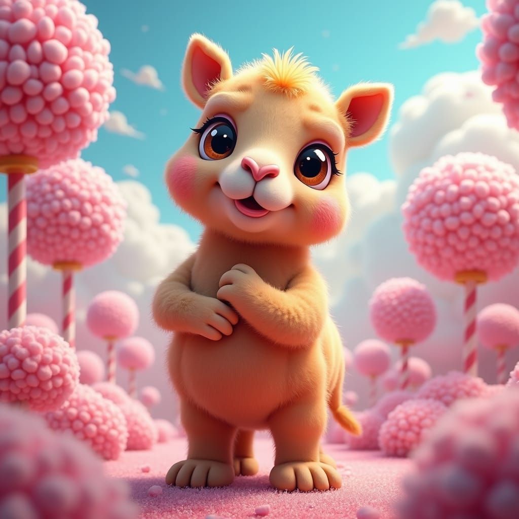 Camel Hugs in a Candy Fantasy Landscape