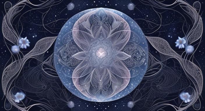 Cosmic Moon and Star Flowers in Fine Line Art
