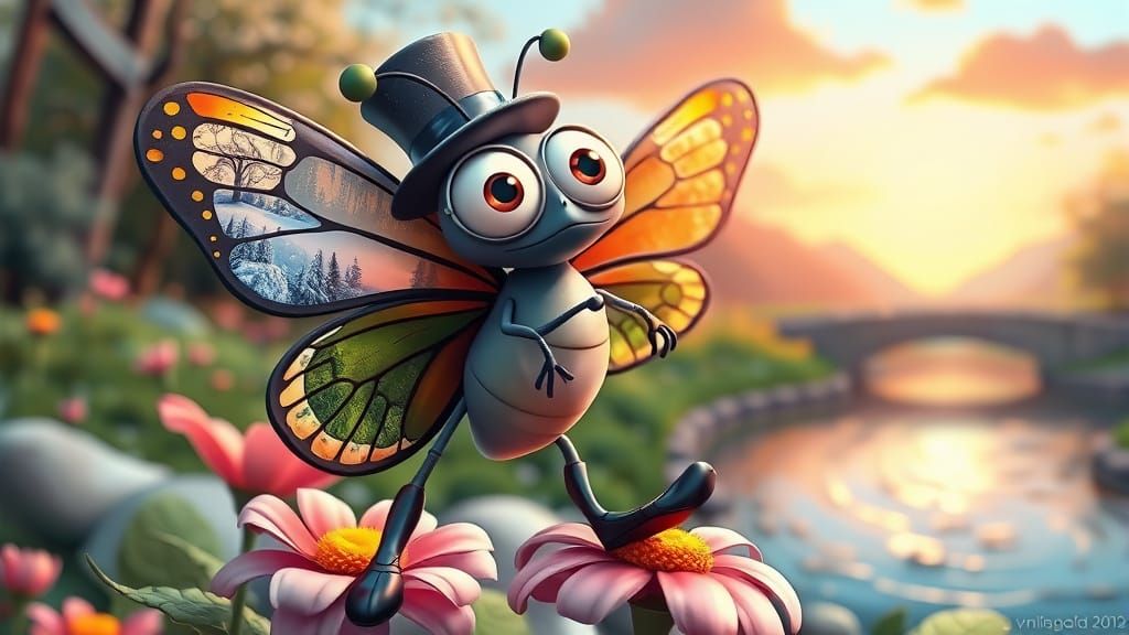 Whimsical Butterfly Tap Dancing in 3D Cartoon Style