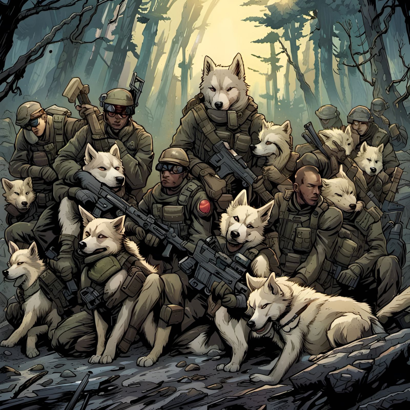 Husky Soldiers Platoon in Comic Book Art