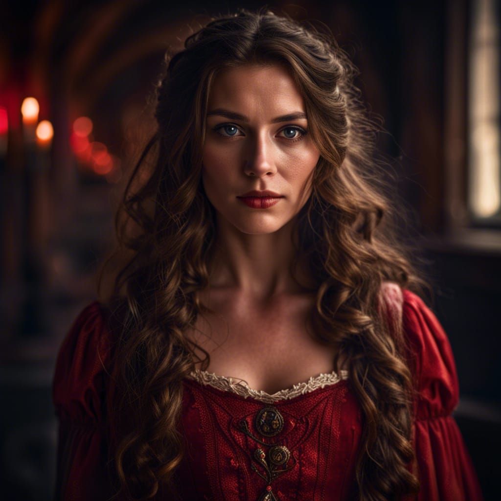 Young Woman in Medieval Dress, Hyperrealistic Portrait