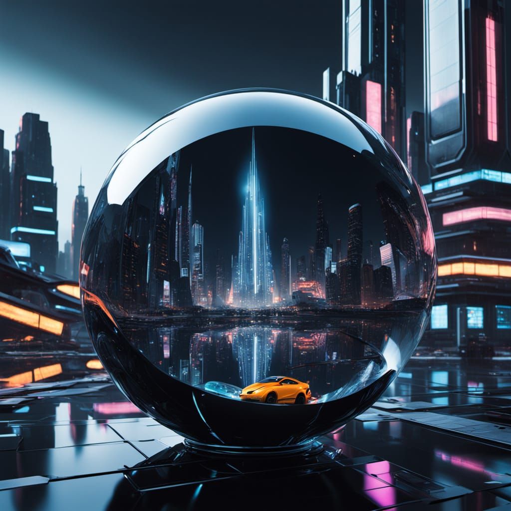 Futuristic Cityscape Within a Glowing Water Droplet