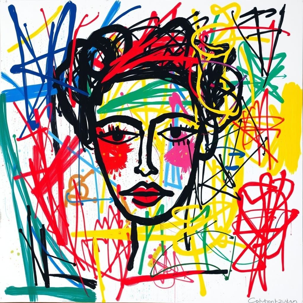 Abstract Scribbles in Basquiat and Hockney Style