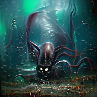 Sinister Black Cat Squid in Deep Sea Habitat