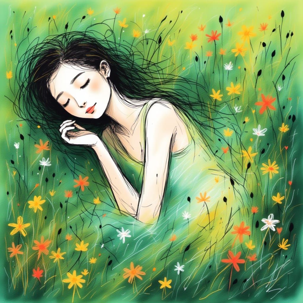 Woman Sleeping Peacefully in a Minimalist Garden