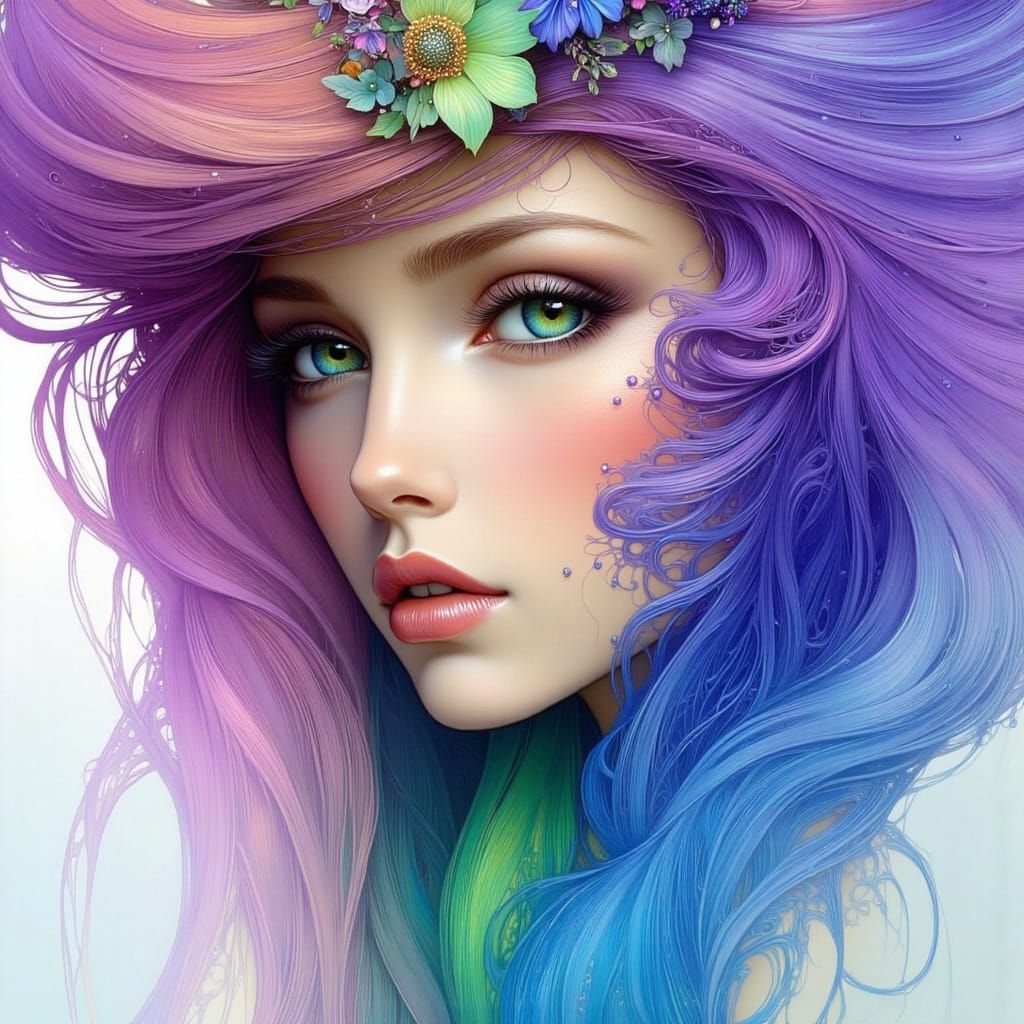 Surreal Face Emerges from Blended Paint Swirls