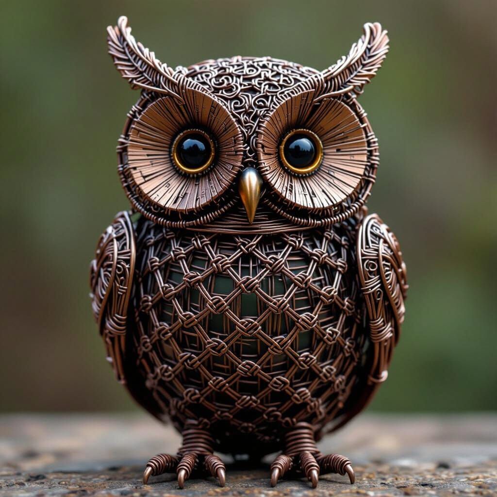 Intricate Wire Owl Sculpture