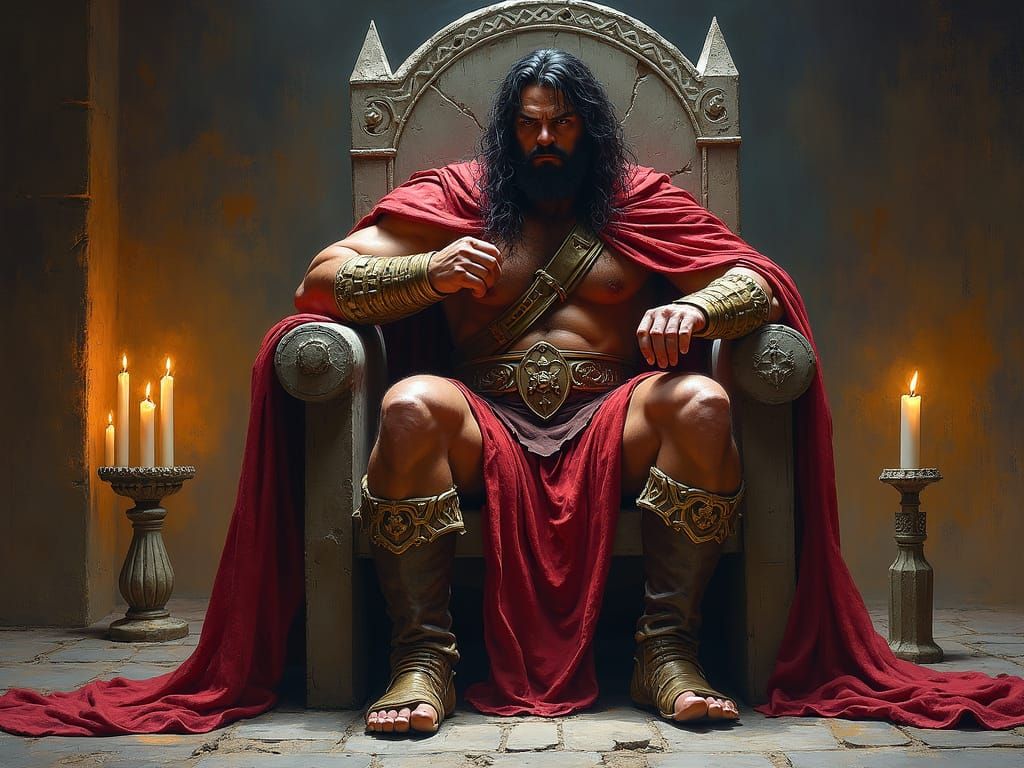 Conan the Barbarian Contemplates Fate in Gothic, Impasto Sty...