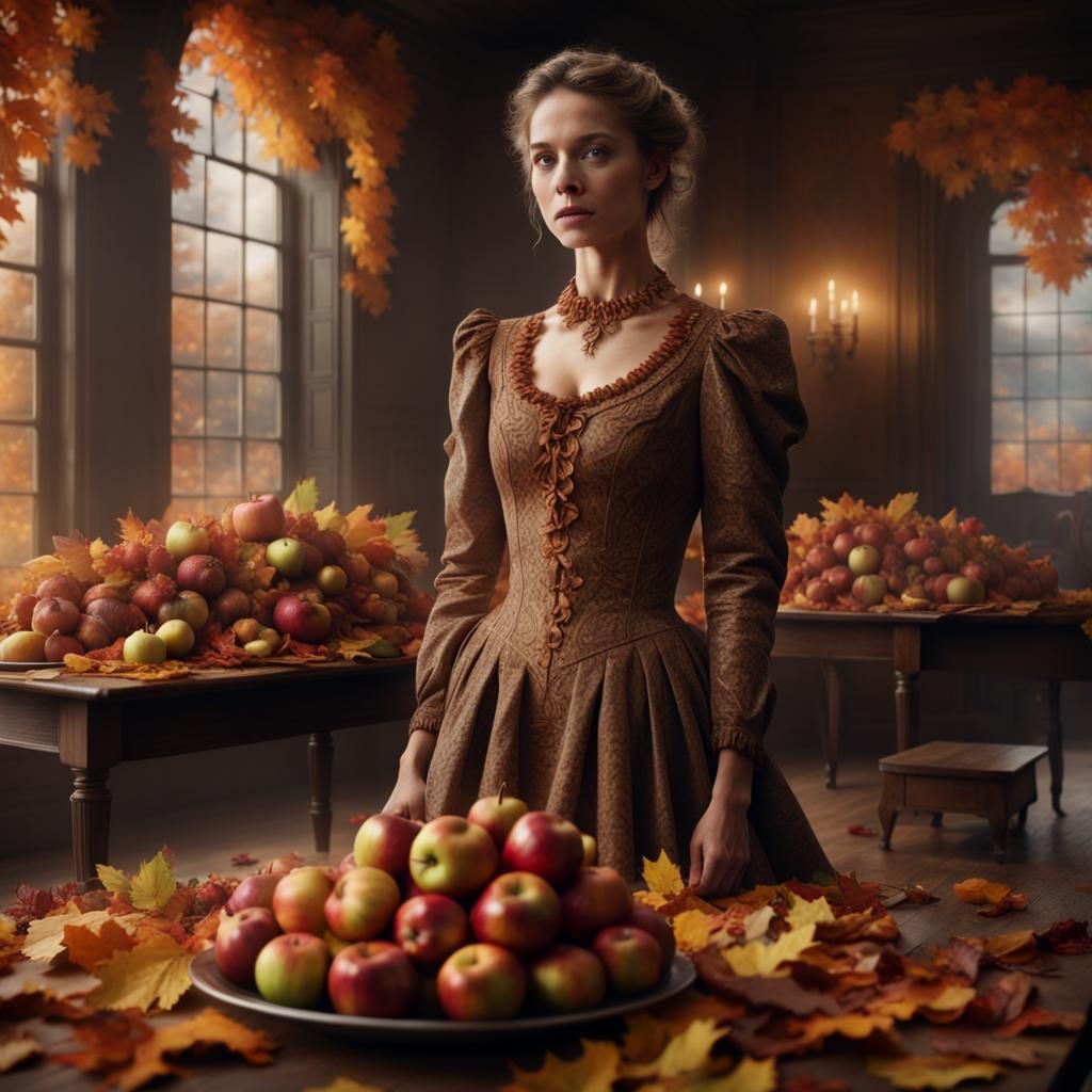 Autumn Woman with Abundant Harvest, Digital Matte Painting