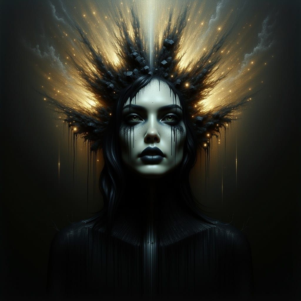 Mysterious Figure Emerging from Shadows in Gothic Surrealism