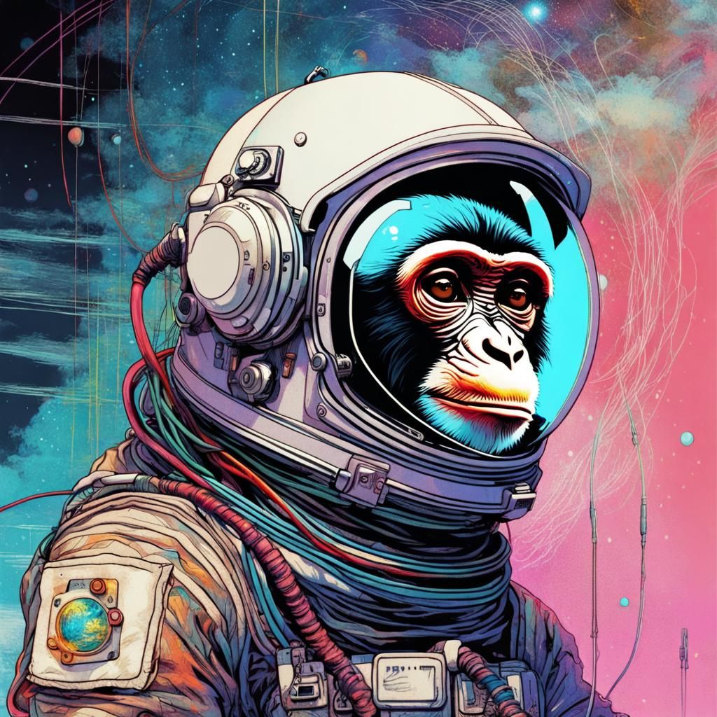 Astronaut Monkey in Vaporwave Style