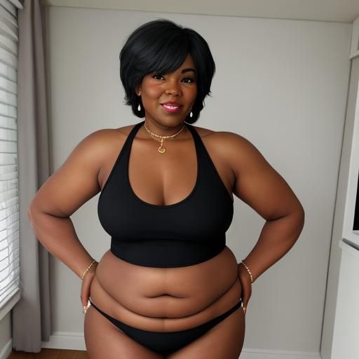 Mature Ebony Woman in Thong: AI-Generated Image