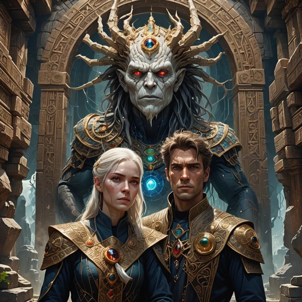 Spider God Descendants in Ancient Temple, Dark Fantasy Art