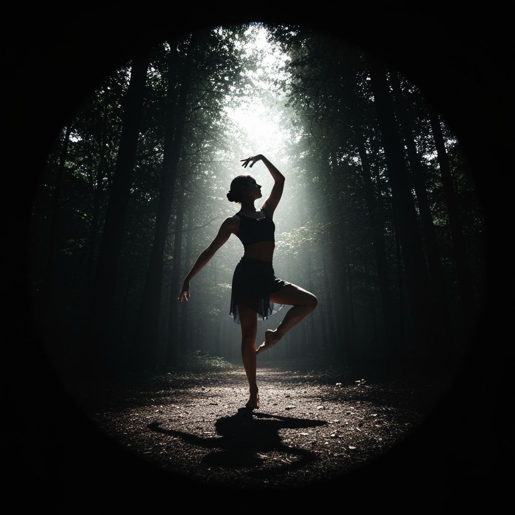 Graceful Dancer Silhouette in Shadowy Forest