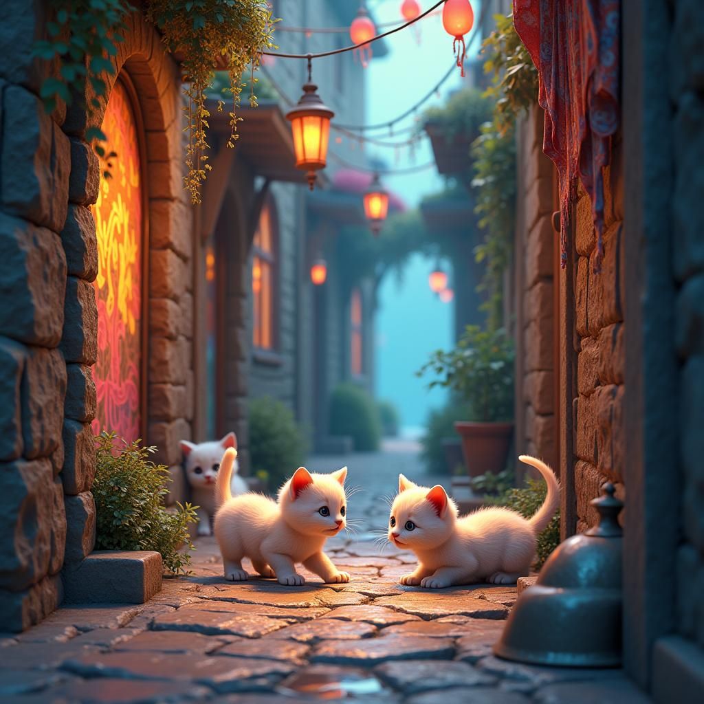 Kittens Hide and Seek in Mystical Alleyway