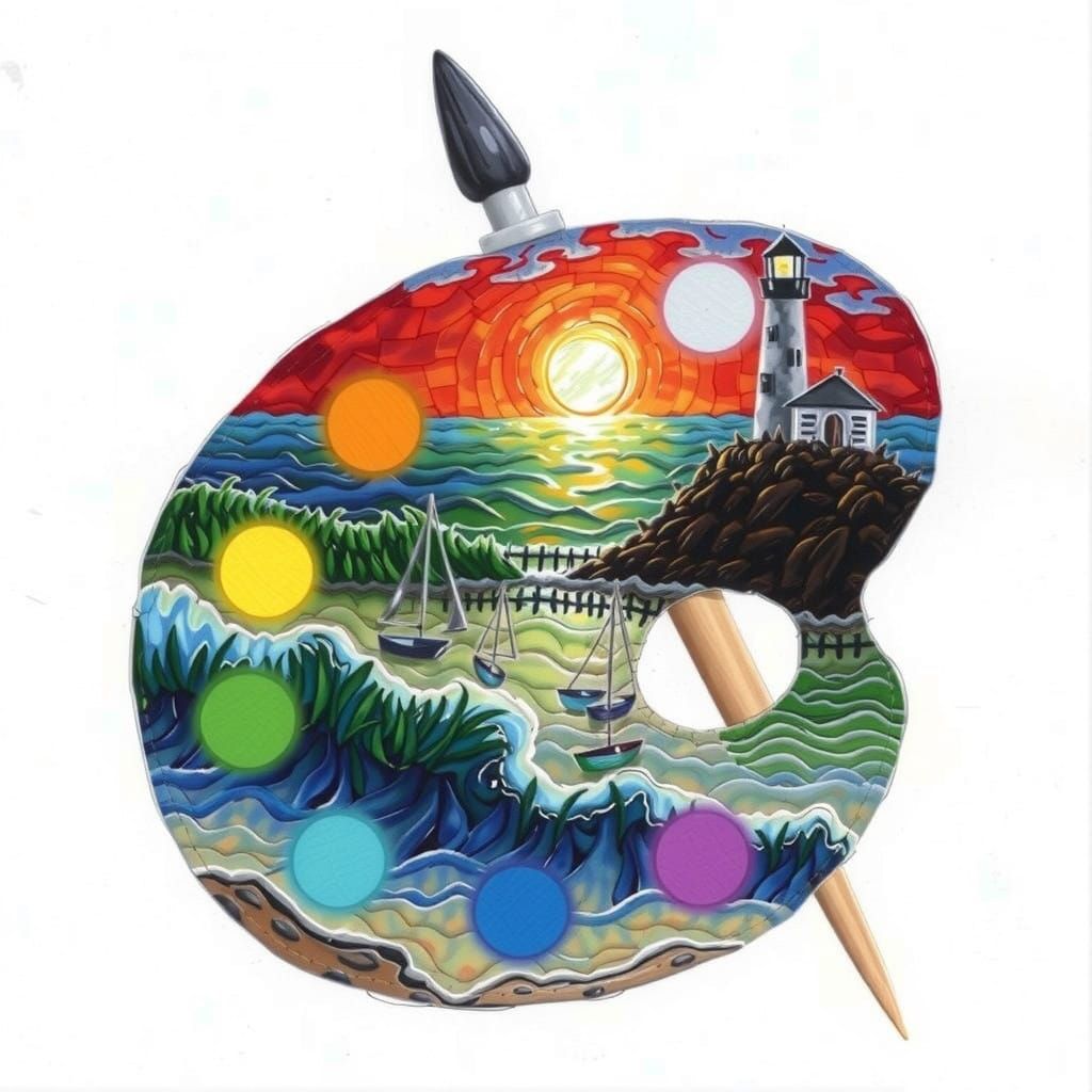 Whimsical Village Scene with Sailboats in a Quaint Pier