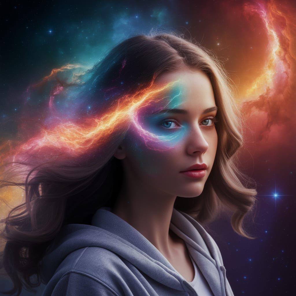 Cosmic Woman: Nebula Portrait in Digital Art