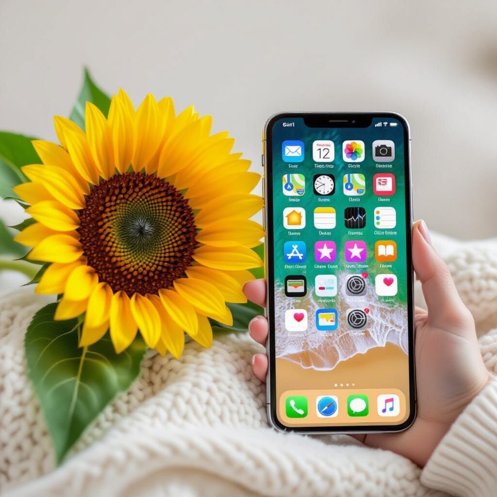 Smartphone and Sunflower in Artistic Style
