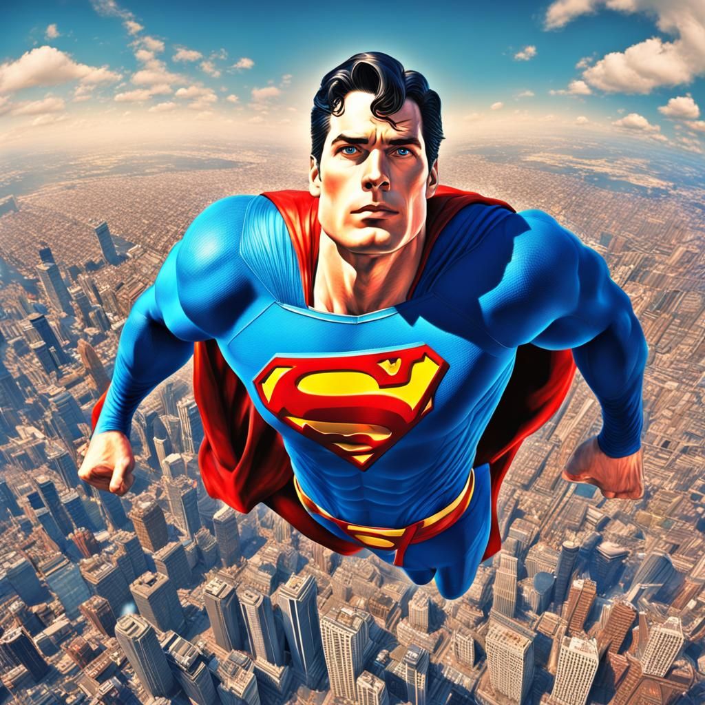 Superman Flies Over Smallville: Hyperrealistic Pastel Art