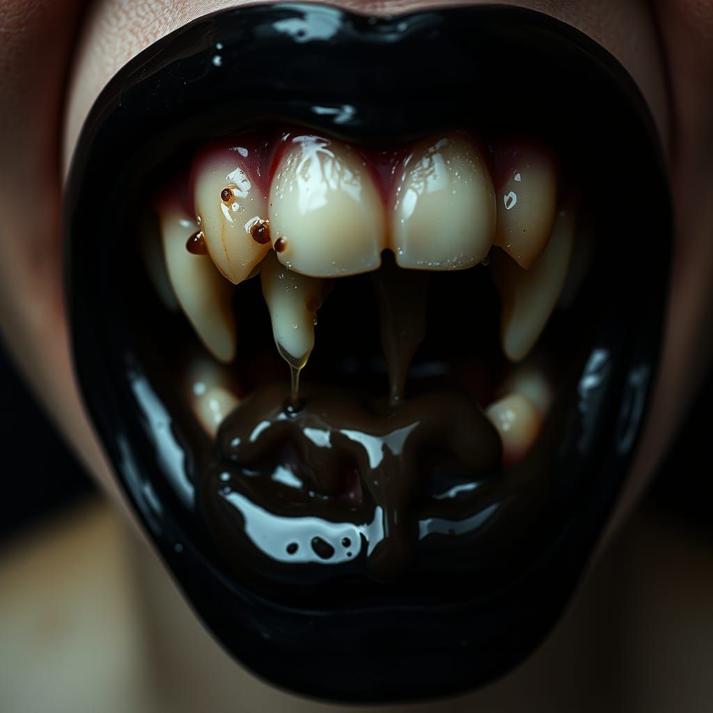Eerie Black Latex Mouth in Close-Up