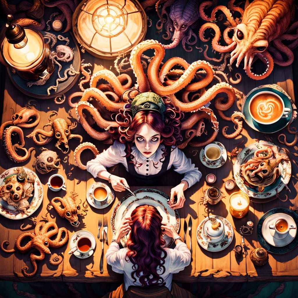 Monsters' Tea Party in Tim Burton Style