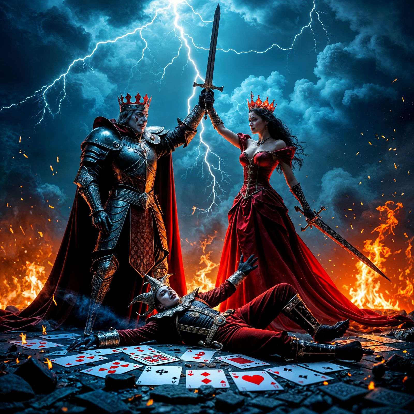 King of Spades Battles Joker in Dark Fantasy Tableau