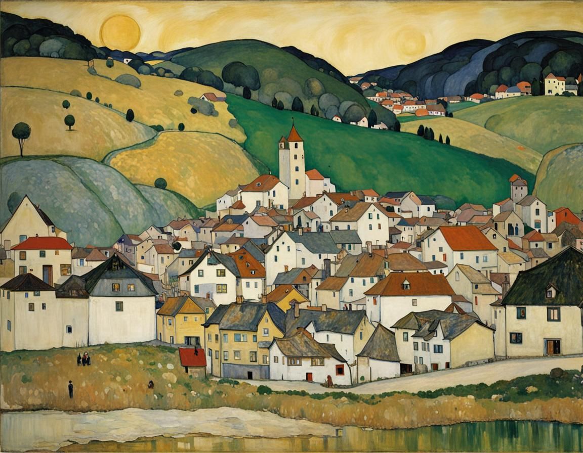 Expressionist Town Inspired by Early 20th Century Art