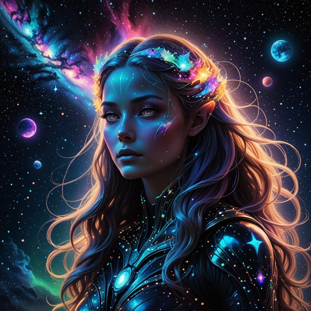 Goddess of the Galaxy in Iridescent Hues