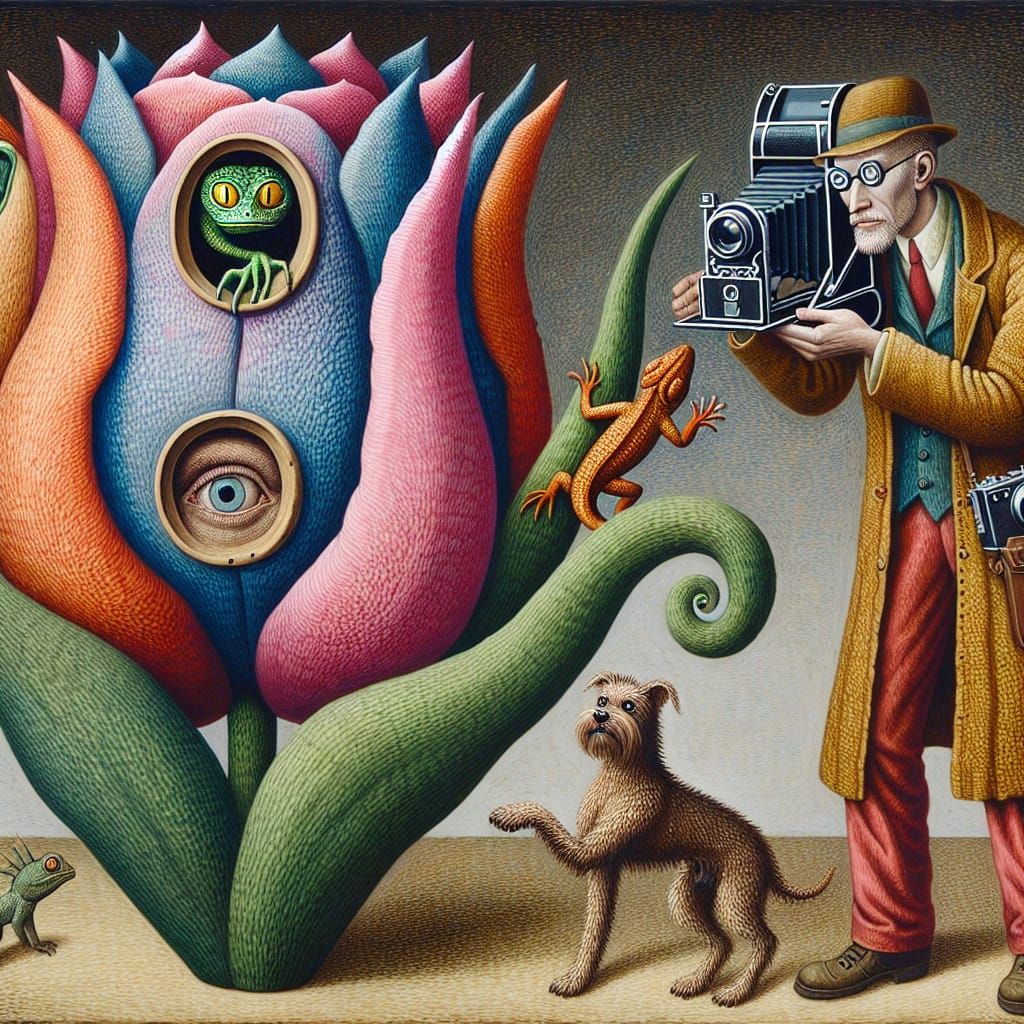 Tulip Scene in Vibrant Brushstrokes with Mysterious Observer