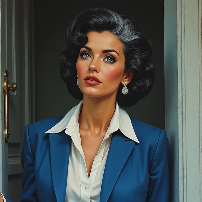 Elegant Woman in Blue Suit: Impressionistic Portrait