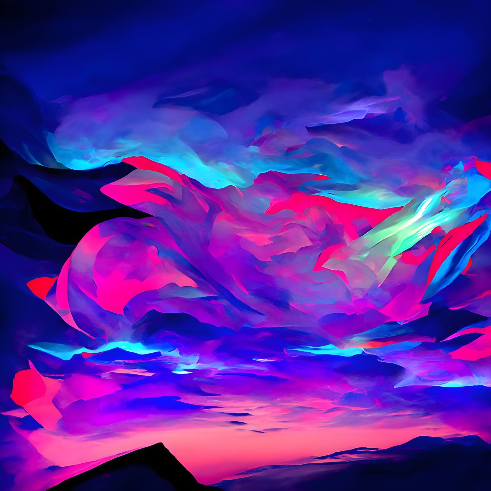 Glowing Aurora Sky in Psychedelic Acrylic Art