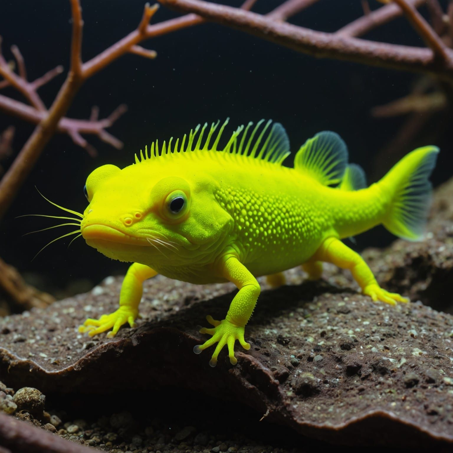 Surreal Yellow Axolotl in Vibrant Hues