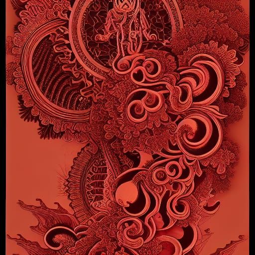 Intricate Tarot Card Design in Red and Gold