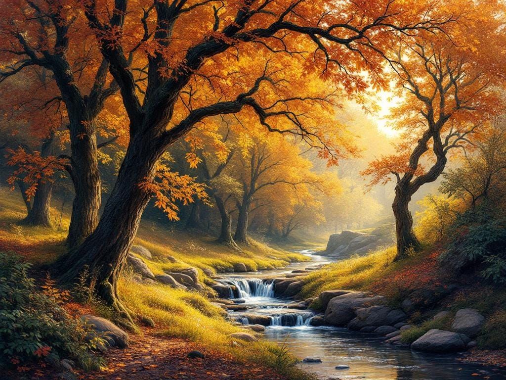 Autumnal Forest Glen in Hyperrealistic Oil Painting