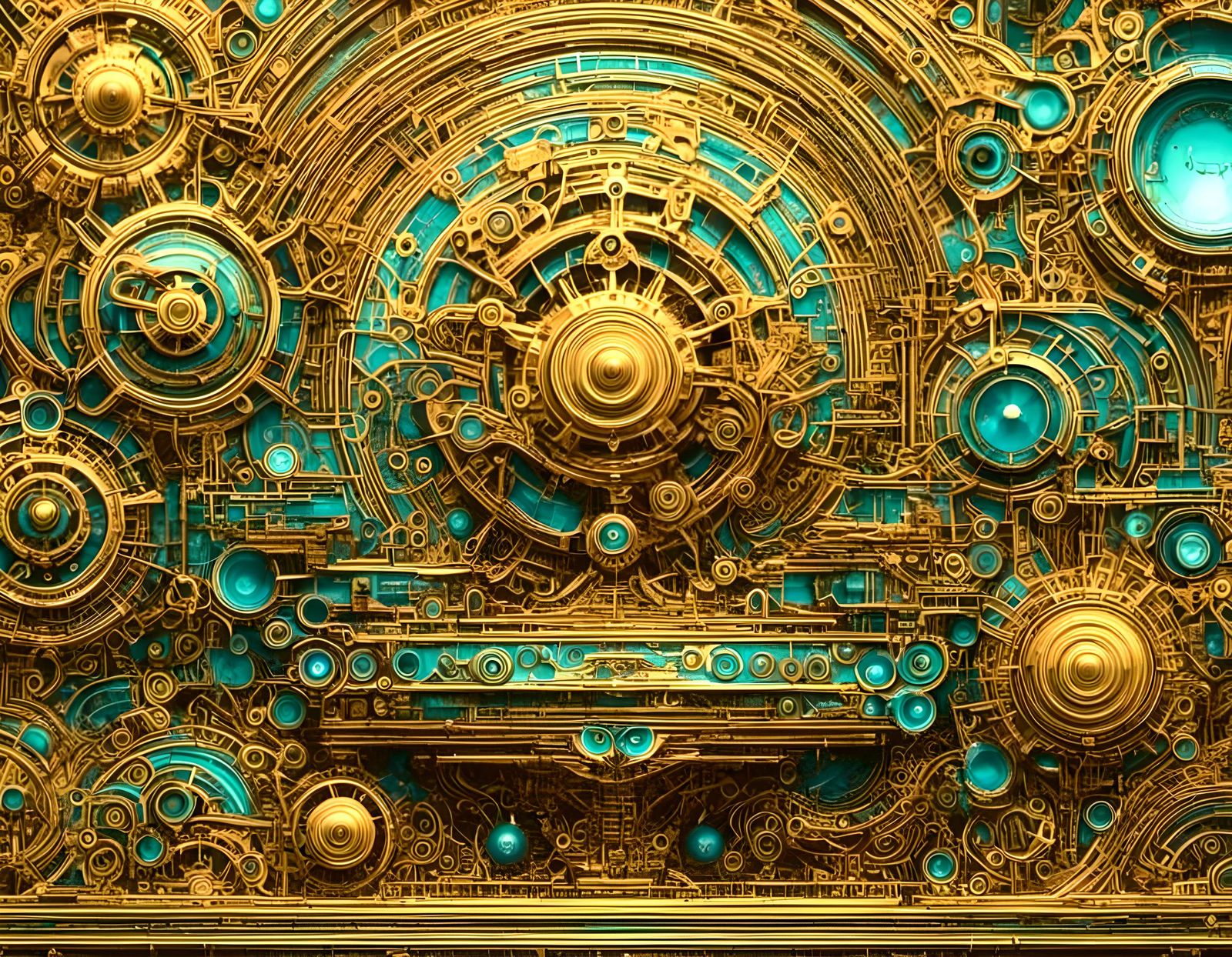 Brass Objects with Art Nouveau Architecture