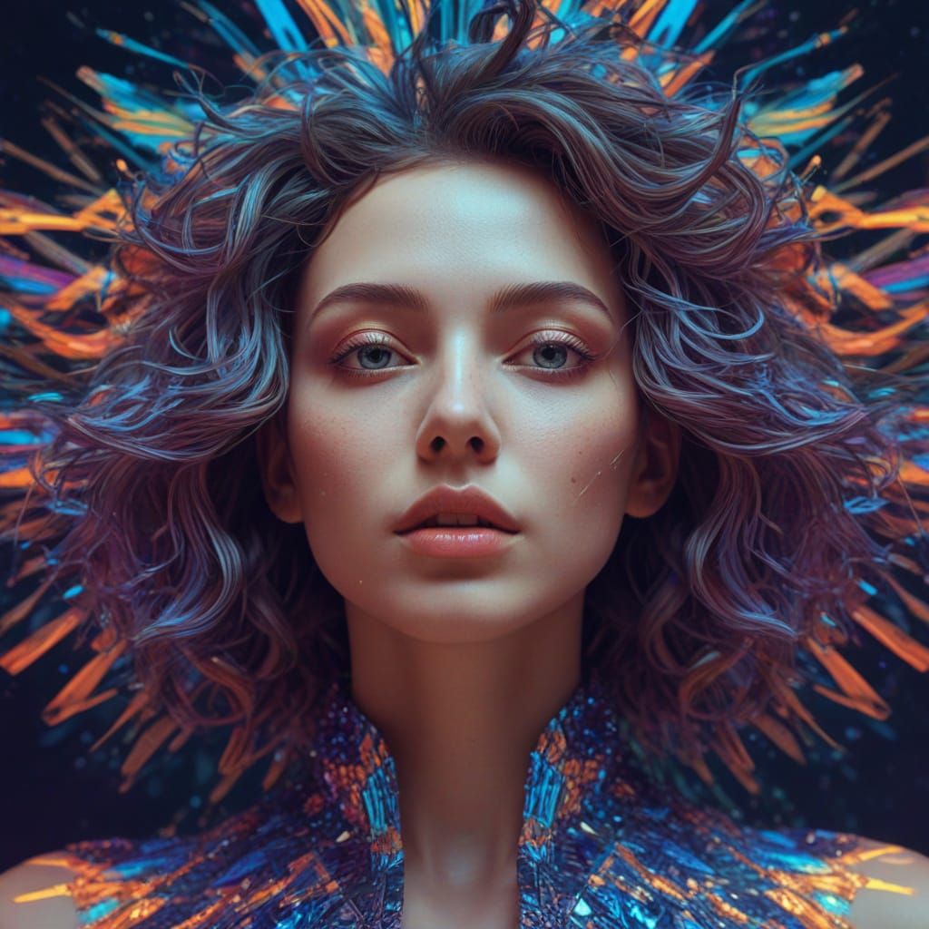 Surreal 4D Girl in a Kaleidoscope of Neon