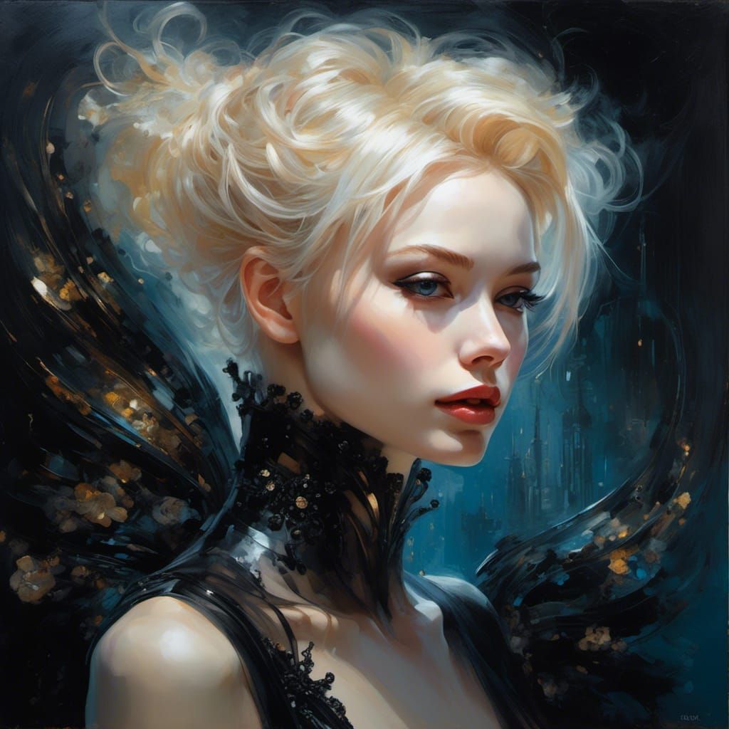 Gothic Portrait of Futuristic Noblewoman in Oil