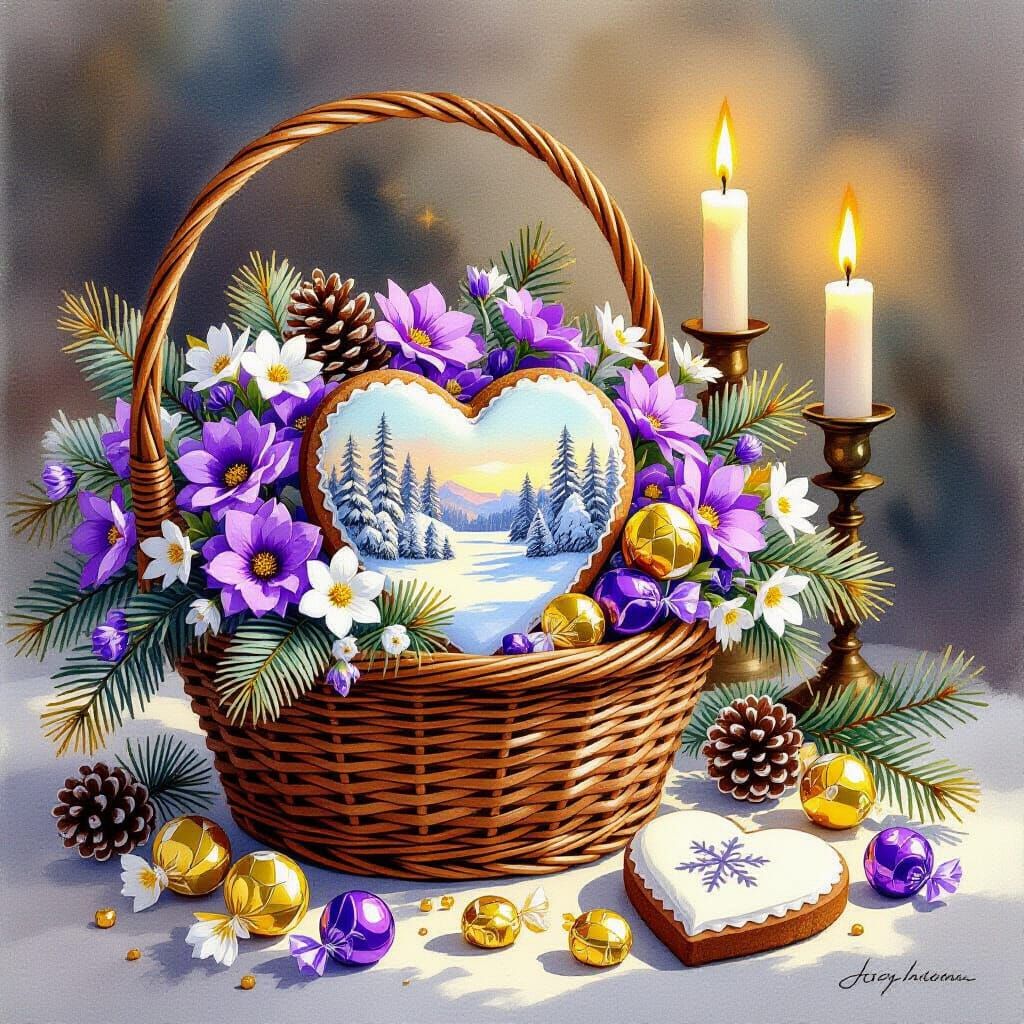 Charming Still Life with Flowers and Candies in Watercolor