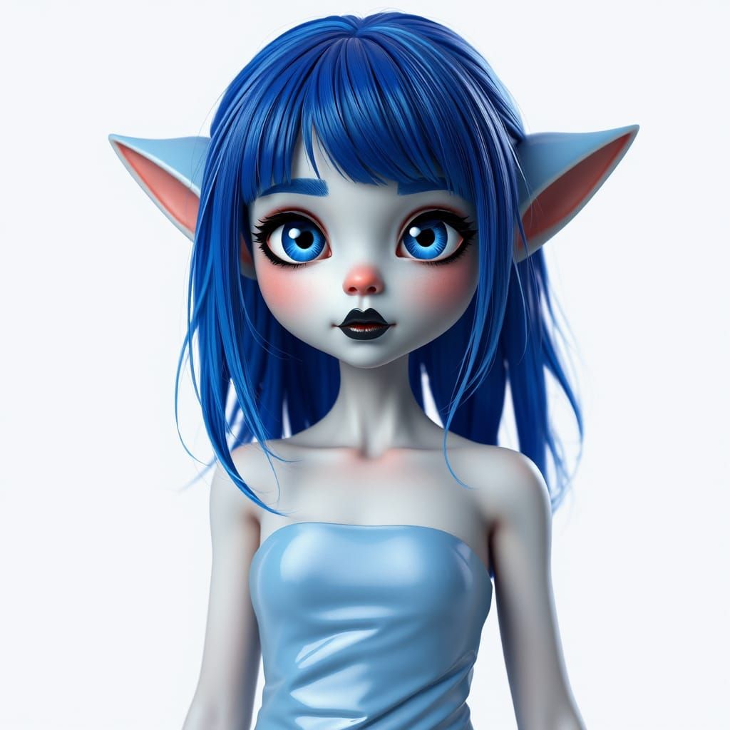 Emo Imp with Royal Blue Hair in Latex Dress