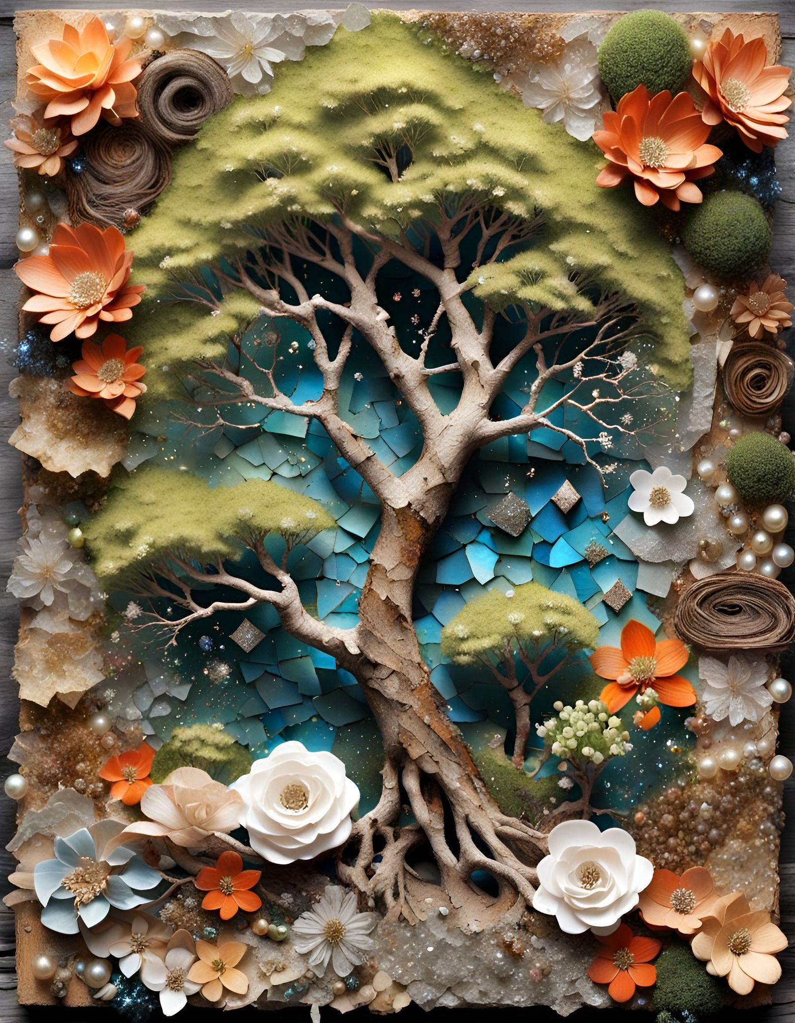 Detailed Mixed Media Collage Landscape Art