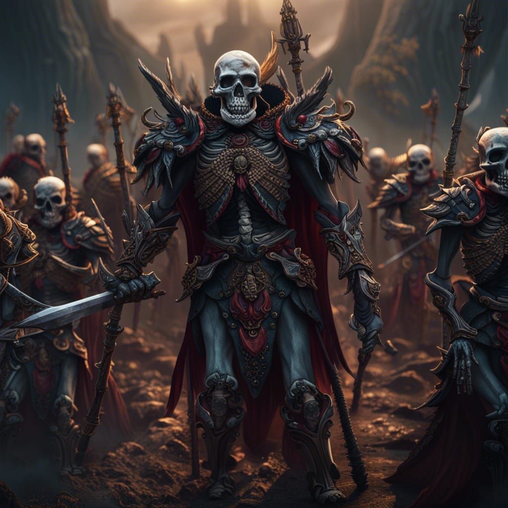 Skeleton Army Led by Demon Warrior: Fantasy Art
