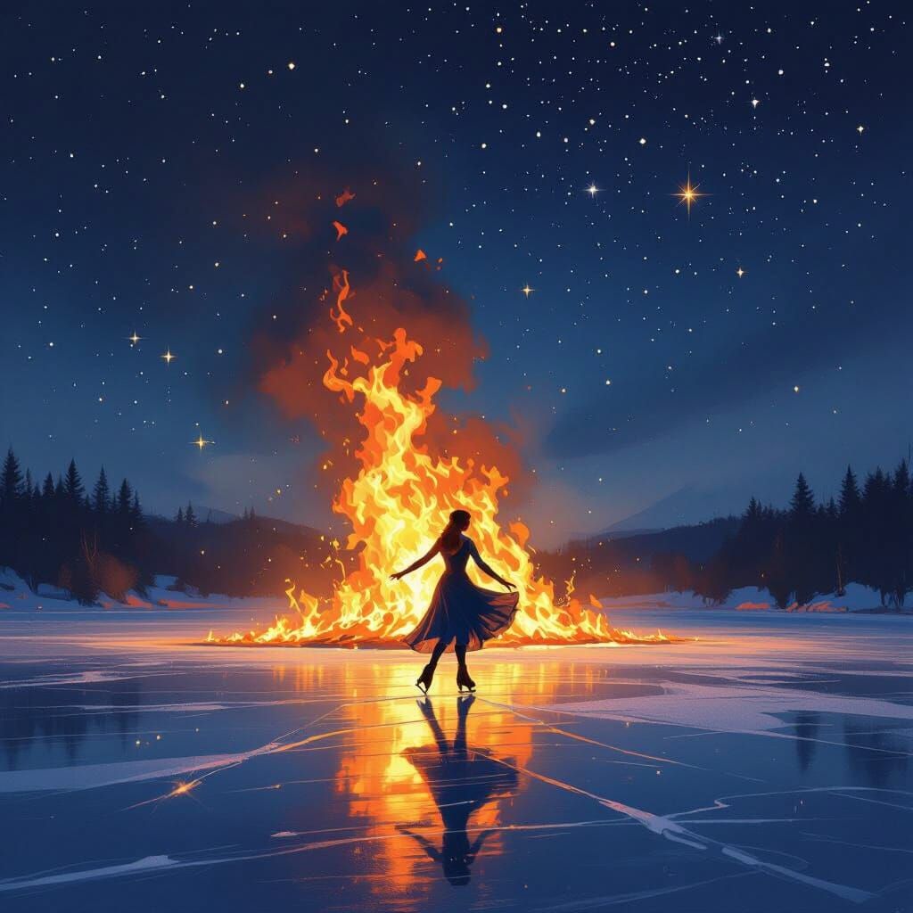 Figure Skater by Fiery Inferno Under Starry Night Sky