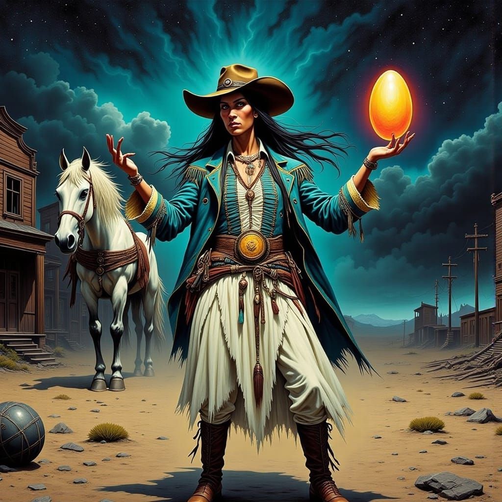 Mystical Native American Cowgirl in Ghost Town