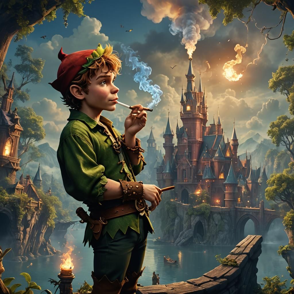 Peter Pan Smoking: Detailed Matte Painting