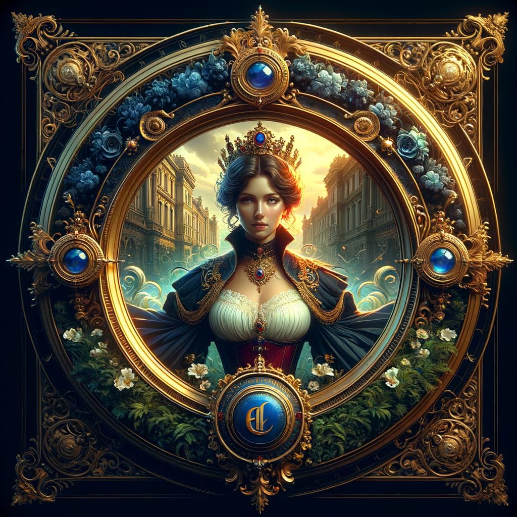 Victorian Queen in Ornate Golden Frame