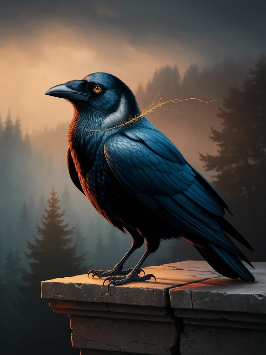 Mysterious Crow Portrait in Chiaroscuro Style