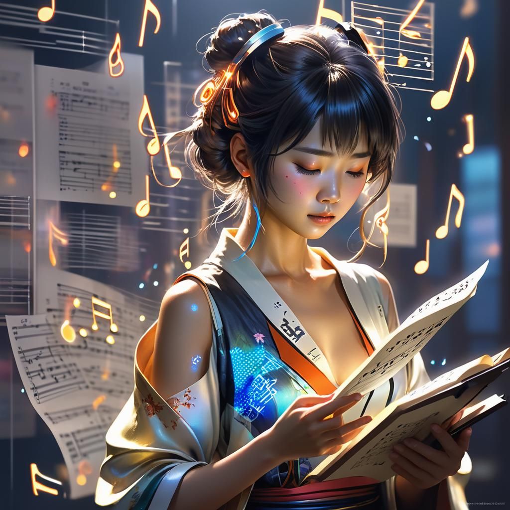 Musical Woman: Art Nouveau Portrait