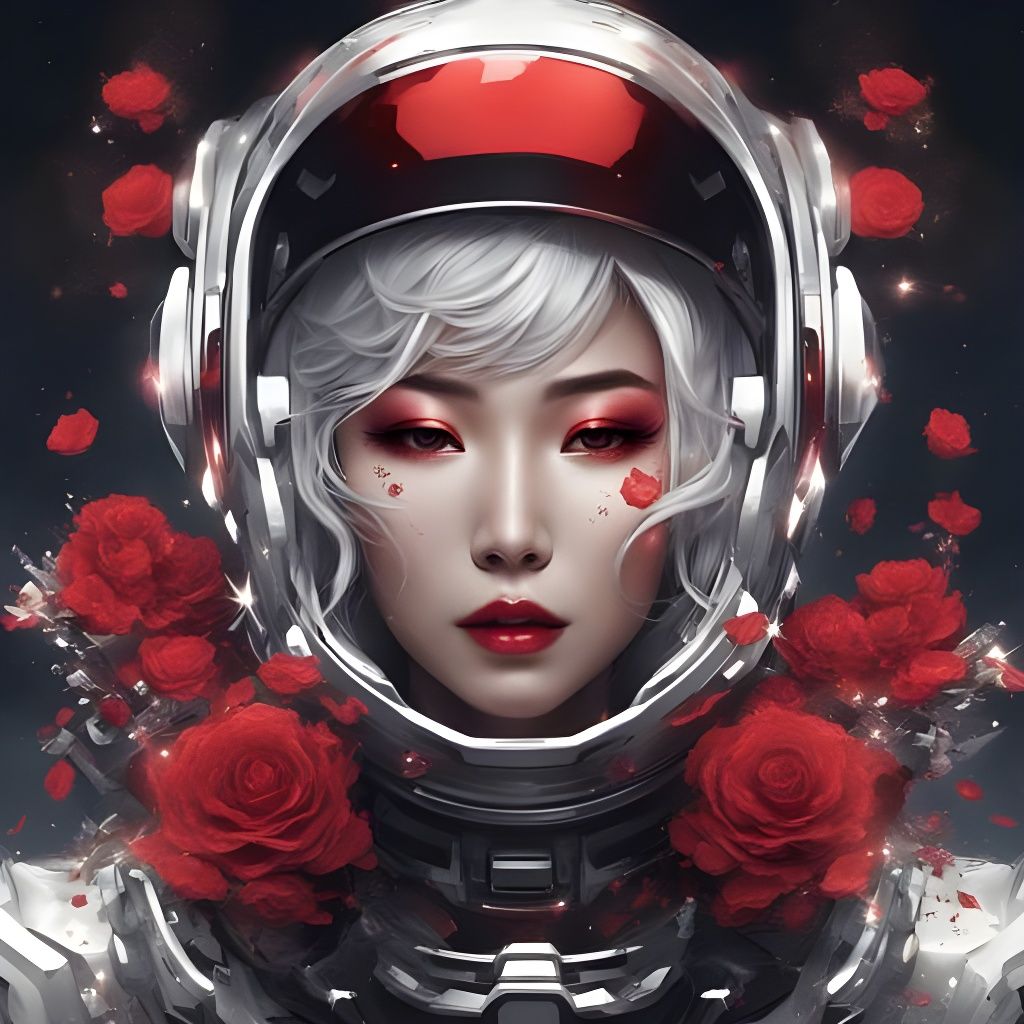 Beautiful Asian Astronaut with Silver Sparkles