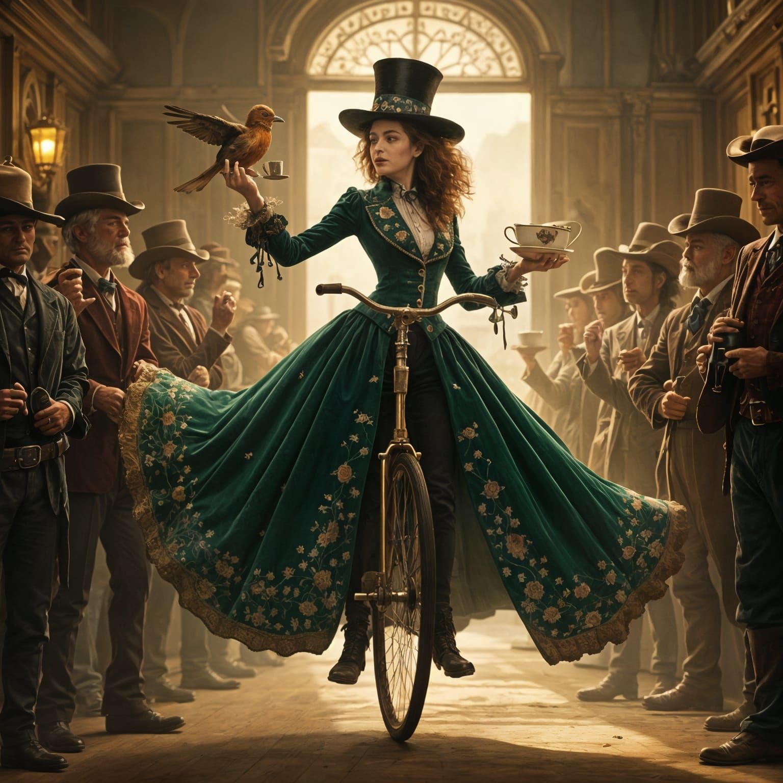 Victorian Cowgirl on Unicycle Juggles Tea Cups in Wild West ...